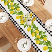 White And Black Buffalo Plaid Lemon Farmhouse Style Table Runner, Decor For Kitchen Dining Table, Spring/Summer - Yellow - View 5