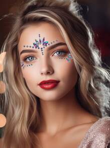 (1 cái) Đá quý mặt nhiều màu, trang điểm màu tím tiệc hóa trang lễ hội lễ hội trang trí mặt chị em chống thấm nước nhãn dán giả đá giả bền lâu Y2K - Màu tím - Xem 3