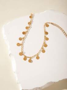 imoli 1 pezzo Cavigliera minimalista in metallo argento con nappina a catena base, realizzata su misura (quantità di disco e nappina varia)