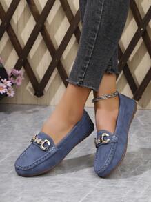 Nuevos mocasines elegantes de mujer con cadena dorada para primavera 2025, ligeros y cómodos, zapatos planos de goma versátiles - Azul Marino - Ver 4