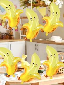 6 件香蕉形铝箔气球，适用于香蕉主题派对装饰、生日、迎婴派对、夏季水果主题活动 - 彩色 - 查看 4