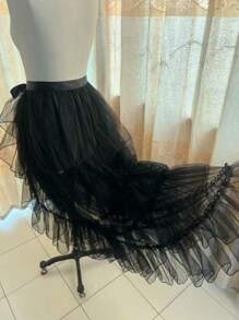 欧美风洛丽塔轻盈闪亮系带多层新娘鱼尾蓬蓬A字裙秋季女装情人节配饰 - 黑色 - 查看 3