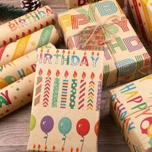 6pcs Vibrant Kraft Birthday Wrapping Paper Set - Colorful Balloons, Happy Birthday Letters, And Candles Designs - Perfect For Birthday Parties - Multicolor - View 4