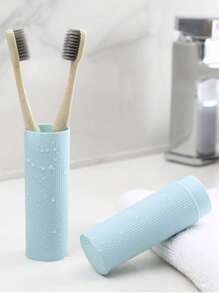 Juego de estuche portátil para cepillo de dientes de viaje, vaso de enjuague con tapa, pasta de dientes y estuche para almacenamiento de cepillo de dientes, vaso para enjuague bucal, vaso para cepillo de dientes con cuerda de color aleatorio, estuche de almacenamiento para brochas de maquillaje, vaso de viaje, cepillo de dientes de pareja portátil, artículos de viaje, decoración de baño, accesorios de baño, almacenamiento y organización - Multicolor - Ver 2