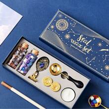 1pc Wax Seal Stamp Kit Envelope Sealing Wax With Box, Creative Star Wax Seal Beads, 3 Wax Seal Stamp, Wax Seal Metallic Pen And Envelope, Wax Seal Kit For Gift And Decoration
