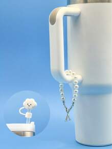 精致时尚的仿珍珠杯链，适用于 30 和 40 盎司玻璃杯，带有 3D 金属字母细节和可爱的草帽，简约而优雅的 26 个英文字母水杯装饰配件，男女通用夏季配饰，返校用品，生日礼物