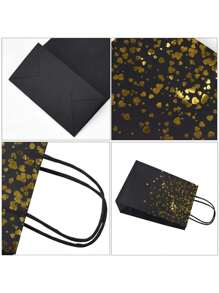 6 pièces Sacs cadeaux marron et noirs, sacs en papier kraft avec feuille d'or, sacs cadeaux en papier kraft avec anses, sacs de faveurs de fête pour mariage, anniversaire, Noël, Saint-Valentin (21x15cm). Décorations de fête pour cadeaux, remise des diplômes, anniversaire.