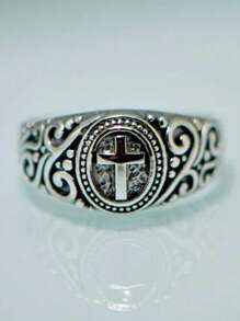 1 Pc Vintage Floral Cross Ring, Minimalist Style Suitable For Girls Girls Daily Wear Jewelry Gift