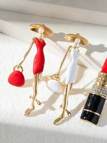 1 pieza Broche con forma de dama de color rojo de moda, flor de solapa para abrigo de uso diario de mujer