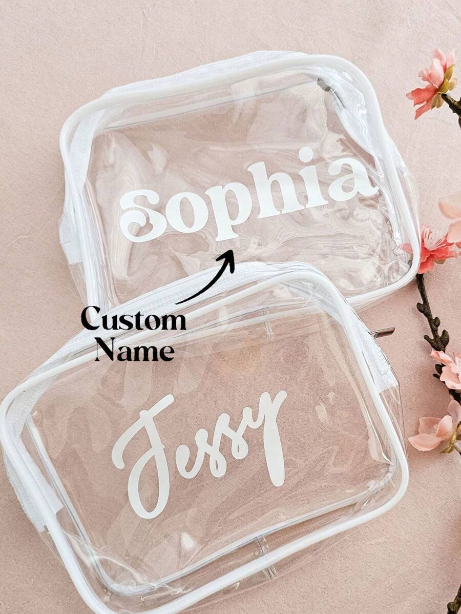 Personalized Makeup Bag, Beach Wedding Gift, PVC Transparent Cosmetic Bag, Toiletry Bag, Bridesmaid Gift, Summer Vacation, Bachelorette Party,Multi-Functional,Ornamental,Letter,Exquisite,Stylish,Vintage,Unique,Customized,Personalized,Custom,Ideal Gifts For Her,Girlfriend,Her,Grandparents,For Anniversaries,For Weddings