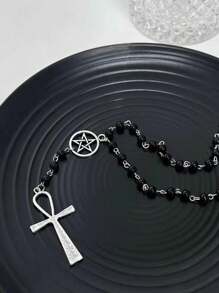 1 pièce Collier pendentif avec croix et étoile ajourée, en matériau métallique résine multicolore, style gothique convenant aux hommes et aux femmes, pour les fêtes et l'usage quotidien