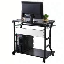 Black Home Office Writing Computer Desk Workstation With Wheels - Versatile PC And Laptop Table For Enhanced Productivity