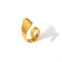 1pc Stainless Steel Fashionable Open Ring For Women, 18K Gold Plated Ring