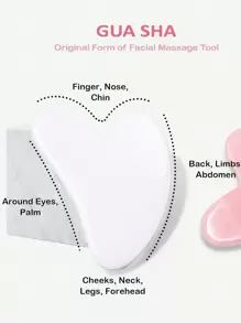2pcs Face Gua Sha Massage Tools, Includes 1pc Double-Head Massage Roller And 1pc Heart-Shaped Gua Sha Board, Helps Reduce Puffiness, Calm And Lift Skin Through Facial Massage (Made Of ABS Plastic) - White - View 3
