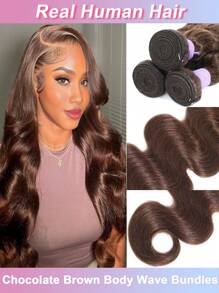 32 英寸棕色波浪卷发束 人发 巧克力色假发 1 束 未加工头发 棕色波浪卷发接发 4# 颜色