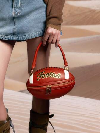 Rugby Ball Shaped Tote Bag, Luxury Designer Shoulder Crossbody Circular Handbag
