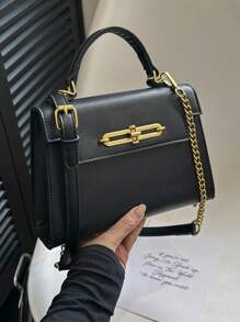 Women Elegant Square Handbag With Exquisite Accessories, Can Be Crossbody Or Handheld, Stylish Black Bag With High-End Feeling - Black - View 1