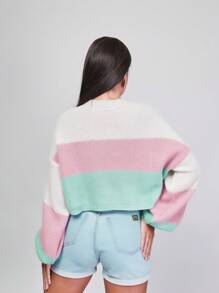 Striped Off-The-Shoulder Blouse Princess Sleeve Knit Warm Winter Fashion Blogger New2023 - Beige - View 2