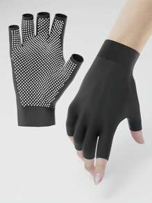 1 双黑色半指健身手套，带全掌和腕部支撑 - 耐磨，适合举重、训练、拉伸和户外跑步，编织涤纶面料 - 黑色 - 查看 3