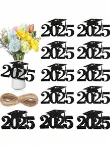 30 件毕业花瓶装饰、闪光花瓶饰品、毕业派对装饰、亮片卡片挂绳