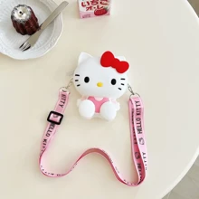 SANRIO 1pc Hello Kitty Silicone Crossbody Pouch, Featuring Japanese-Style Animal Print Design, Water-Resistant, Adjustable Strap And Zipper Closure, Suitable For Outdoor Activities And Machine Washable - Multicolor - View 16