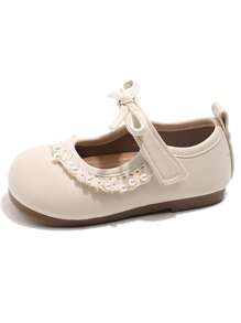 Girls Pearl Princess Shoes, Solid Color Little Leather Shoes, Fashion Flats For Performances, Spring/Summer 2025