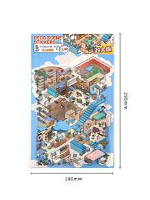 4pcs Infeel.Me PET 2.5D Mini House Scenery Stickers, 'Open Today' Series, Suitable For Gifts, Office, Home, Marking, Labels, Classrooms, Toys, Student Planner Decor, DIY Decorative Stickers