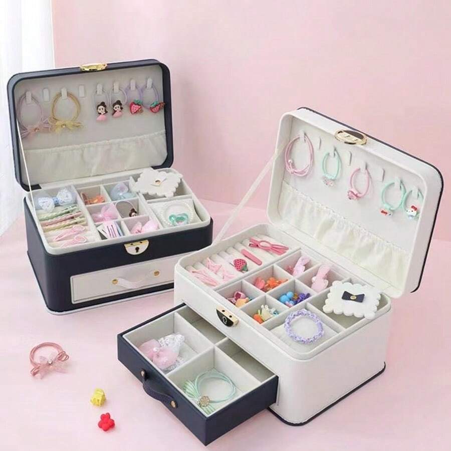 优质皮革卡通动物设计儿童珠宝盒，圆角安全防震发饰收纳盒旅行收纳盒 - 圖案款 - 查看 1