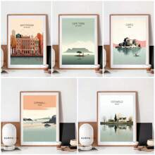 1 pièce Œuvre murale vintage minimaliste rétro, affiches des villes célèbres de différents pays, décoration pour dortoir et maison sans cadre