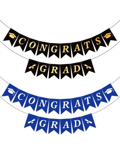 1 件毕业悬挂横幅黑色和金色“Congrats Grad”派对装饰