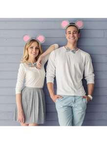 Bộ 3 phụ kiện băng đô tai chuột đứng màu xám và hồng Bộ phụ kiện băng đô tai chuột Halloween - Xám - Xem 2