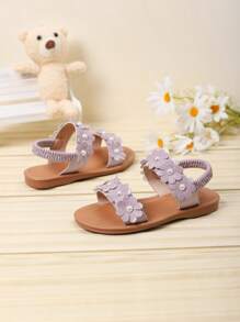 Giày sandal đế bằng hở mũi dễ thương và ngọt ngào màu trắng cho bé gái, giày công chúa đi biển thời trang và giản dị cho mùa xuân/hè - Màu tím - Xem 2