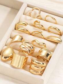 14 pièces Bagues en métal coulé asymétriques de style vintage élégantes, minimalistes et raffinées. Idéal pour les festivals, les vacances, les fêtes, les sorties et le port quotidien.