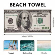 1pc Microfiber Dollar & Euro Print Beach Towel, Absorbent Beach Robe/Scarf For Pool, Beach Back To School