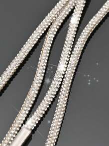 2Pcs White Rhinestone Shoelaces With Rhinestone Decoration, Fashion Diy Lace For Sneakers And Athletic Shoes - White - View 3