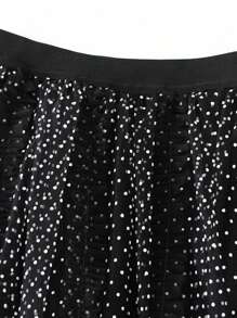 Women's Spring A-Line Skirt Elastic Band Long Dot Print Tulle Skirt For Travel, Beach, Shopping - Black - View 5