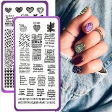 美甲印花板花叶心形印花模板几何蕾丝字母线条主题美甲不锈钢板转印图像板美甲工具 - 藍色 - 查看 1
