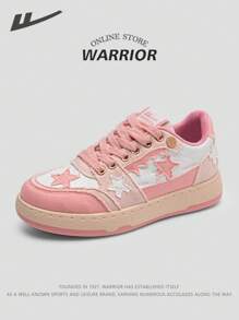 WARRIOR 1 par de zapatillas deportivas de plataforma de moda con cordones y estampado de estrellas rosas para mujer, diseño de suela gruesa y de color de contraste, suela suave y cómoda, versátil para uso al aire libre/casual/deportivo, adecuado para todas las temporadas, color fotogénico