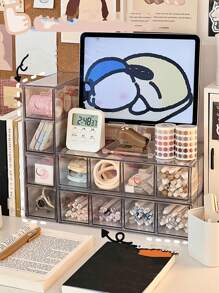 1 szt. 4-siatkowy akrylowy wielofunkcyjny organizer biurkowy, uchwyt na długopisy, etui na soczewki kontaktowe, organizer do szuflady dla ucznia i biura, przechowywanie markerów do planera