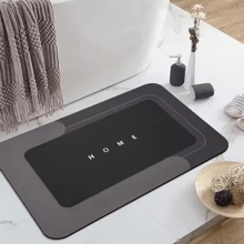 1/3 tấm thảm nhà tắm chống trượt thấm hút màu đen in chữ HOME, thảm vệ sinh hình chữ U bằng gel silica họa tiết cổ điển, thảm chùi chân thấm hút cho bồn rửa mặt, thảm dày 2,5mm dùng trang trí phòng tắm, thảm trải sàn, thảm trải sàn ngoài trời, thảm chùi chân, phụ kiện trang trí phòng tắm cho mùa thu, trang trí lối vào trường học - Màu đen đơn giản - Xem 3
