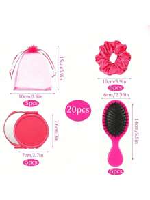 12/20Pcs Pink Party Favors Set - Bridal Shower Gifts, Stretchable Scrunchies, Mirrors, Hair Brushes, Mesh Gift Bags, Hair Accessories For Wedding, Proposal, Birthday Party Supplies Back To School Valentine's Day - Pink - View 10