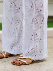 Beachwear Pants High Waist Crochet Knitwear Summer Beachwear Lace Adjustment - trắng - Xem 3