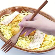 1/4 件木制长柄水果/甜点/蛋糕叉，手工制作的木制餐具 - 鏽棕色 - 查看 5