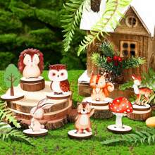 16/24 Pcs Woodland Animals Wood Tabletop Carnival Centerpieces, Forest Wooden Animals Cutout Shapes Creatures Table Topper For Woodland Camping, Wild Creatures Decor Wooden Table Sign, Rustic Tiered Tray Decorations For Forest Camp, Baby Shower Craft Party Supplies, Birthday Favors Cake Decor