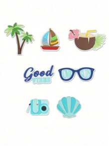Rubber Beach Charms For Bag Bags Inserts,Fashionable Blue Tropical Island Beach Themed Charm Inserts,Bag Accessories&Shoe Accessories For Clogs,PVC Rubber Totes Inserts Charm,Rubber Beach Bag,Tote Handbag Decoration For Beach Party Favors