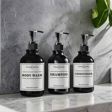 WCIC Bộ bình đựng dầu gội và dầu xả PET đen sáng 500ML, bình đựng dạng bơm có giá đỡ gắn tường, lắp lỗ đục, bình đựng kem dưỡng da, bình đựng xà phòng tắm có nhãn, bình đựng xà phòng rửa chén có thể nạp lại, bình đựng dầu gội và dầu tắm cho phòng tắm, vòi sen gắn tường, trở lại trường học - Nhiều màu - Xem 6
