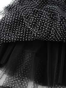 Women's Spring A-Line Skirt Elastic Band Long Dot Print Tulle Skirt For Travel, Beach, Shopping - Black - View 4