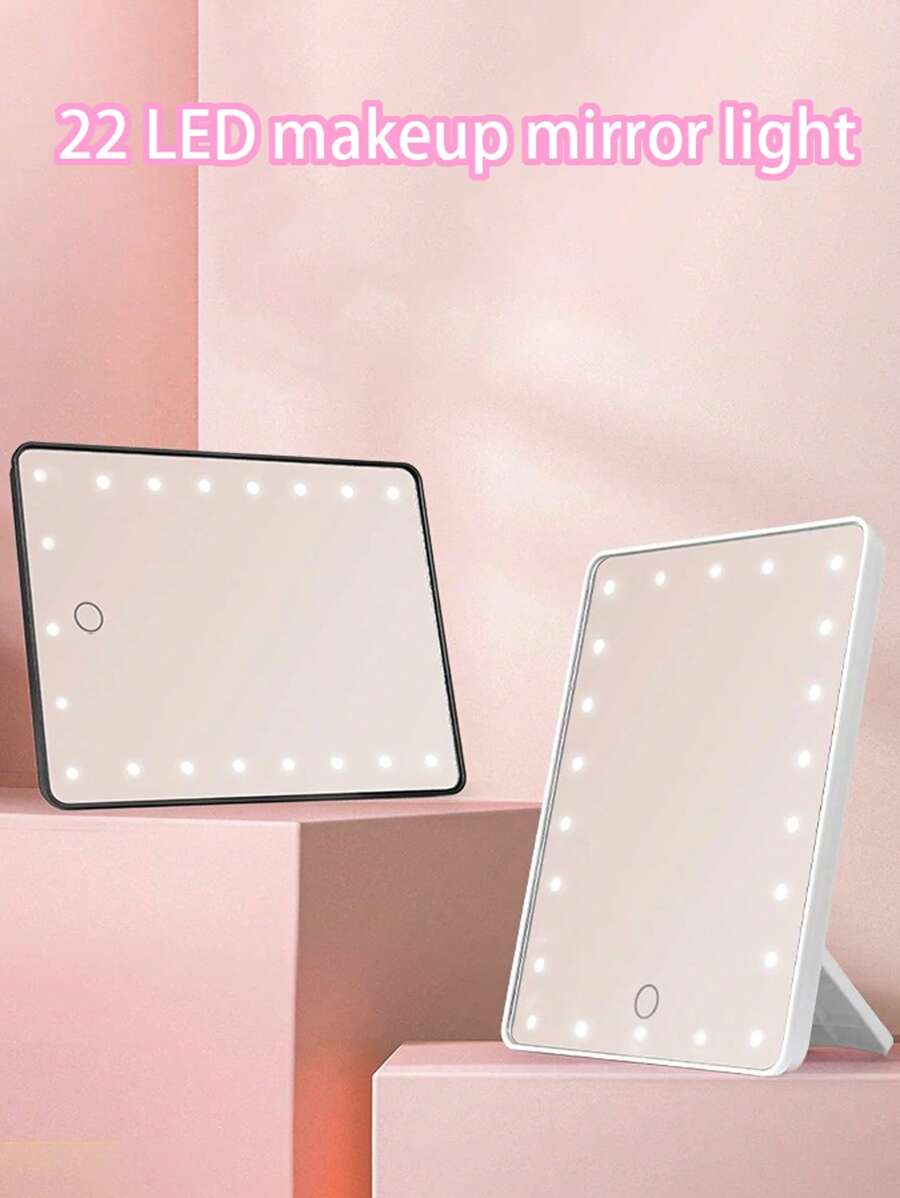 1 Piece Of 22LED Square Makeup Mirror Light, White/Black/Pink Three Color Options, White 22LED, Powered By 4 * AA Batteries, Suitable For Makeup Fill Light, Portable Dormitory Bedroom Desktop Vanity Mirror With Light (Battery Not Included)