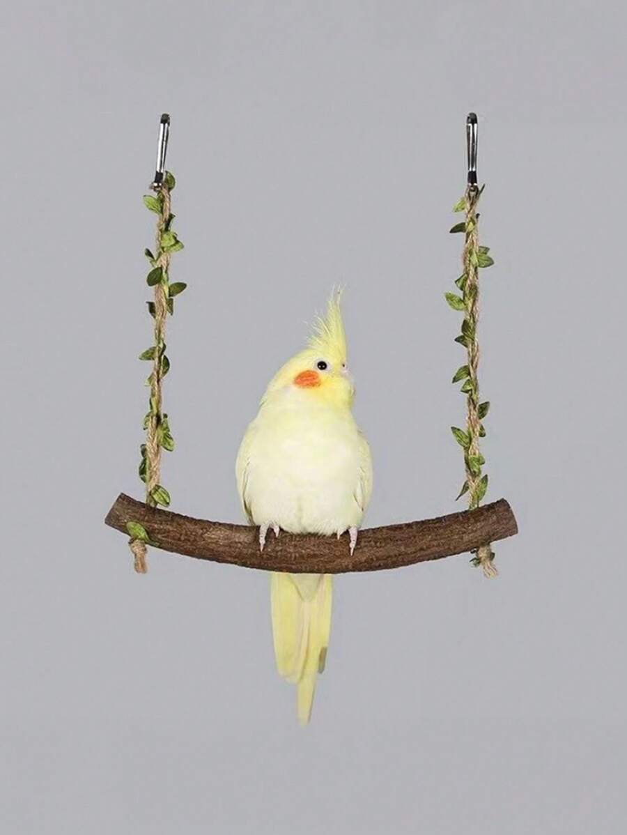 1 pieza Columpio de vid para loro, disponible en dos tamaños (15cm, 18cm), columpio con diseño de Peony Feng Huang Tiger para que trepe y raspe, suministros inteligentes para aves, accesorios para jaula de pájaros, juguete para loros (madera natural crecida en varias formas, algunas curvas, otras rectas)