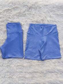 Short Suplex Brocado Academia Fitness Feminino Cós Alto Disfarça Celulite Azul Pastel - Azul pastél - Visão 2